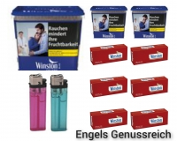 VERSANDKOSTENFREI!!!    3 x Winston Volumen Tabak Blue  195g + 6 x Winston Hlsen Rot  200 Stck