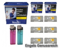 VERSANDKOSTENFREI!!!    3 x Winston Volumen Tabak Blue � 165g + 6 x West Silver H�lsen � 200 St�ck